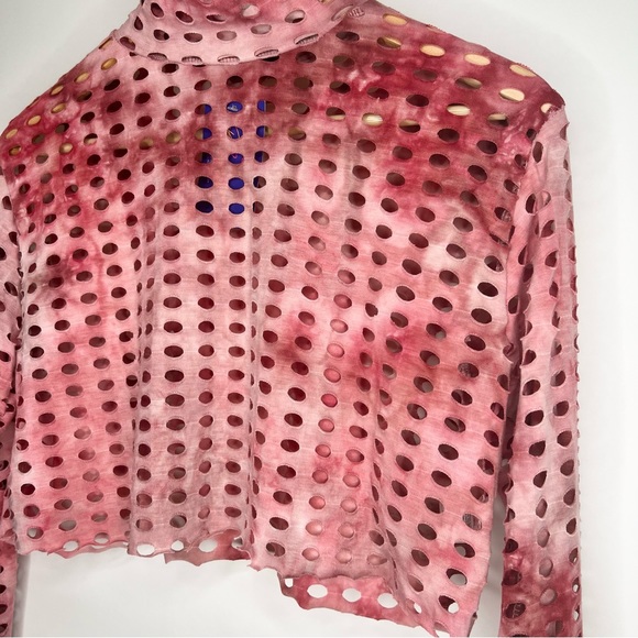 NWT VIN VIN BC JEWELS EYELET LONGSLEEVE CROP TOP MEDIUM PINK TIE DYE - Picture 4 of 4